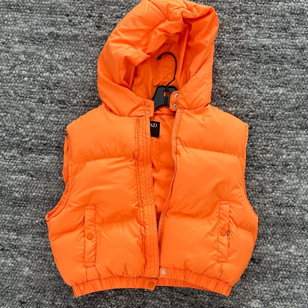Orange Puffer Vest with Hood Like New!!